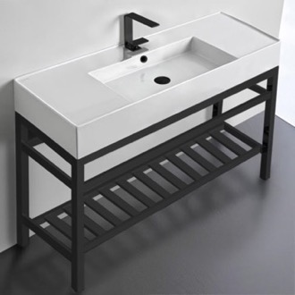 Console Bathroom Sink Modern Ceramic Console Sink and Matte Black Base, 48